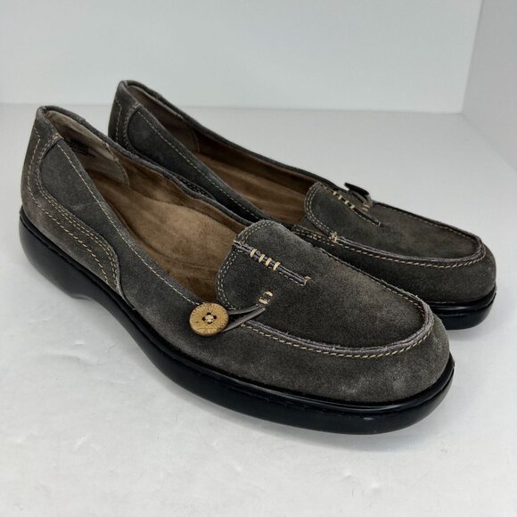 Array Womens Superior Gray Leather Flat Square Toe Slip On Size 12 N Loafers - Picture 2 of 9